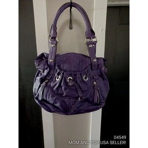 B. Makowsky Womens Purple Leather Inner Pockets Hobo Shoulder Handbag Size Large